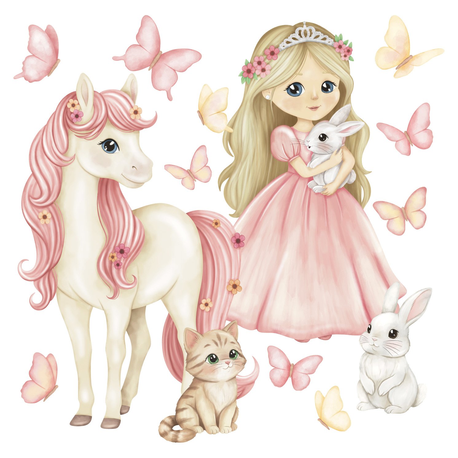 stickers muraux princesse licorne rose enfant