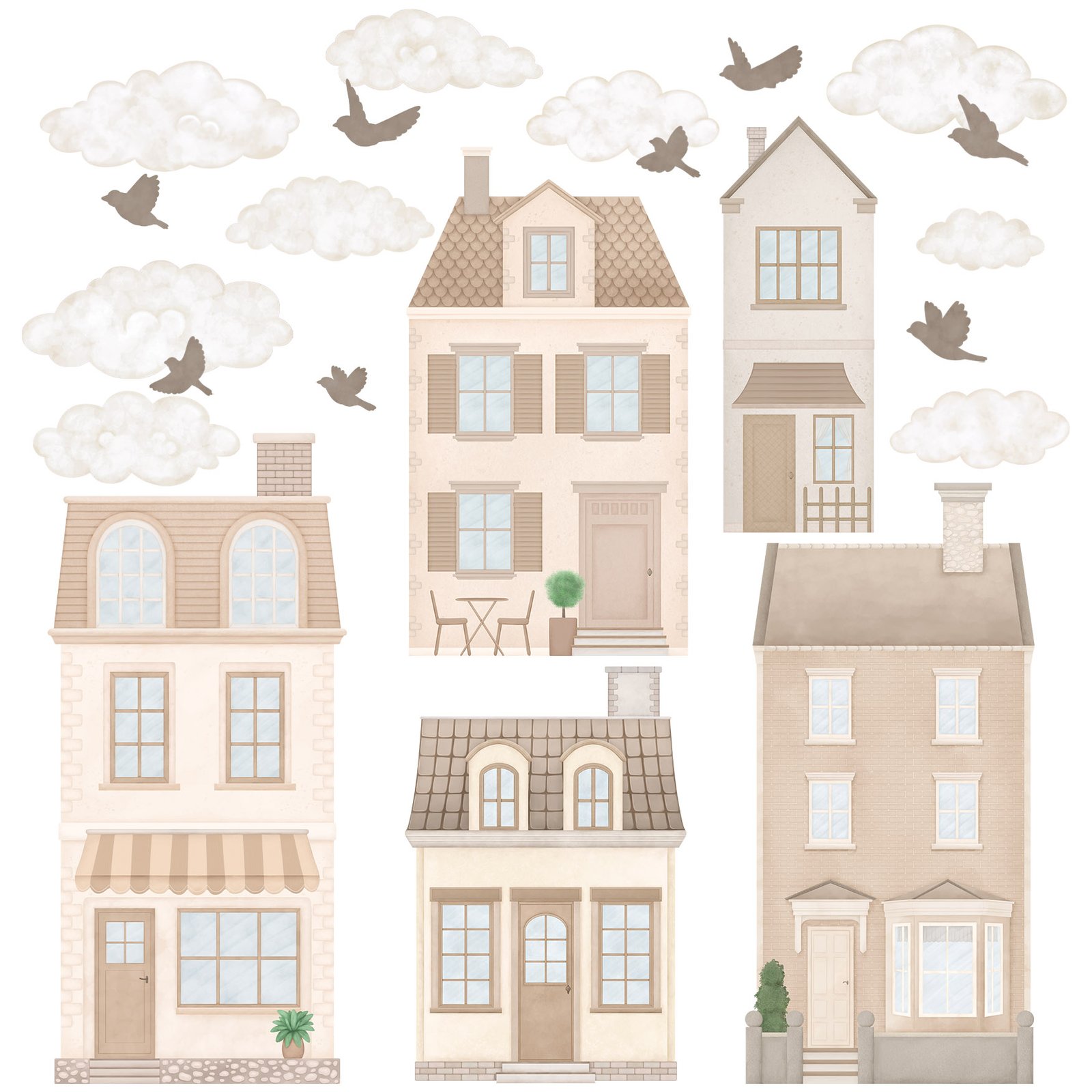 stickers muraux maisons roses chambre enfant