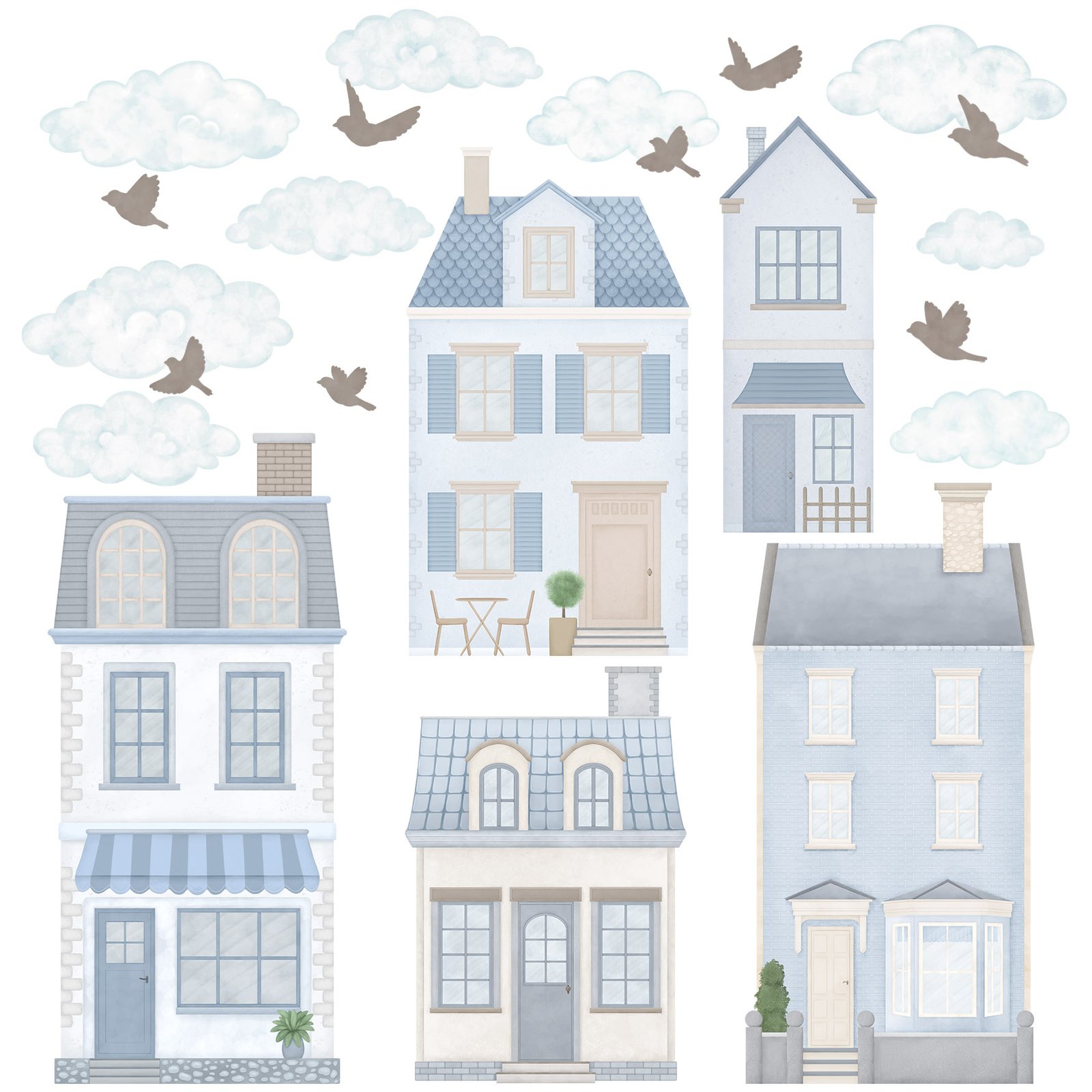 stickers muraux maisons bleues chambre enfant