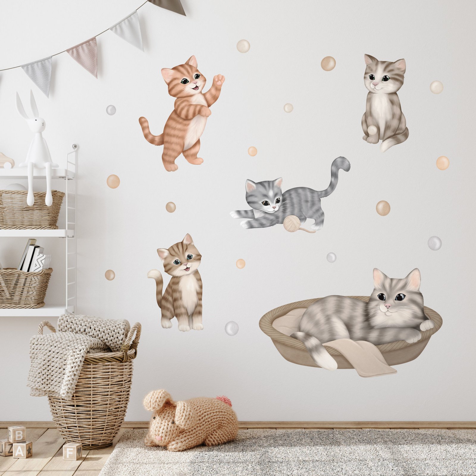 décoration murale chats bébé beige gris enfant